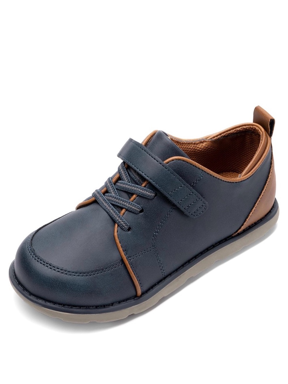 Dream Pairs Navy and Brown Kids Dress Shoe with Hook-and-Loop Strap
